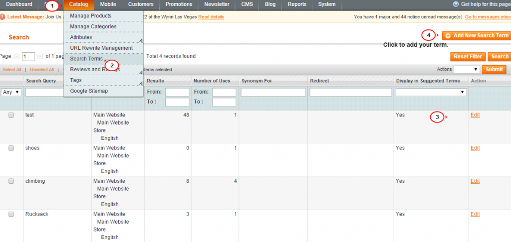 magento search settings