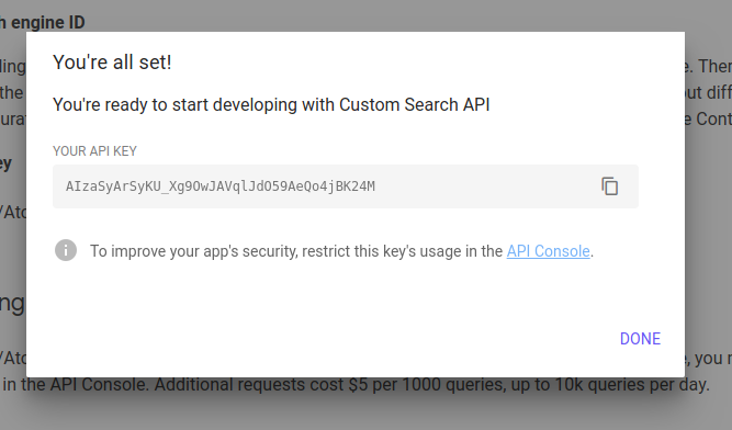 google site search api