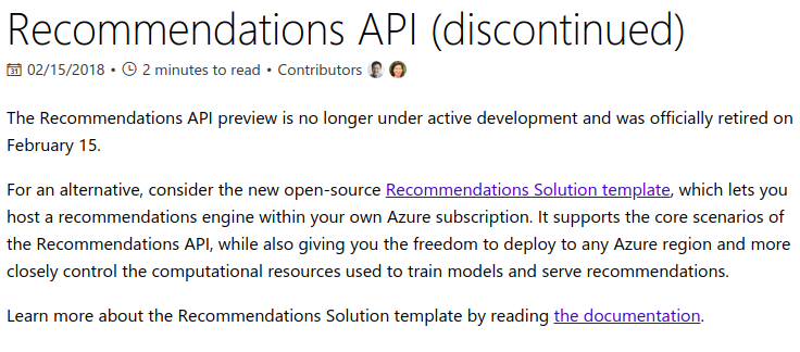 Azure recommendation API