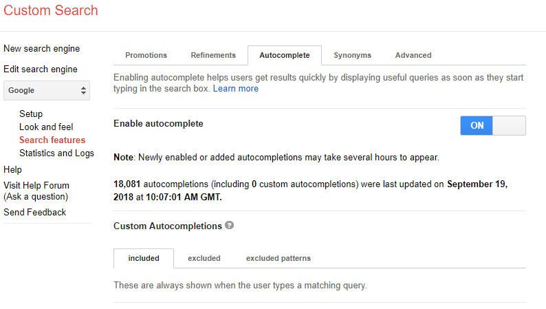 custom search autocomplete
