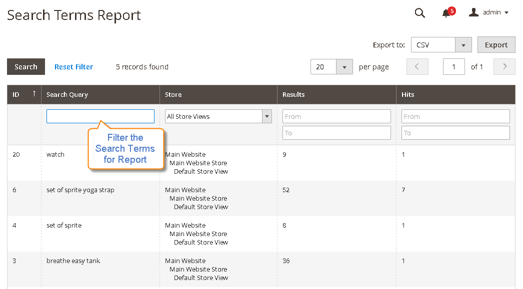 How to track search terms report in magneto 2