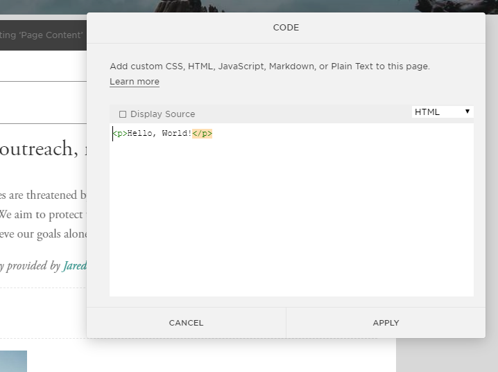 how to add code to squarespace website
