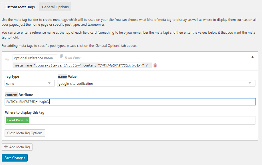 How to add meta tags in wordpress home page