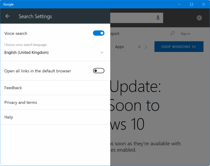 google voice search download windows 10