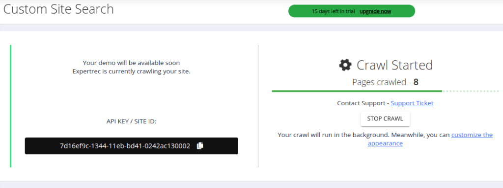 crawl running - add search