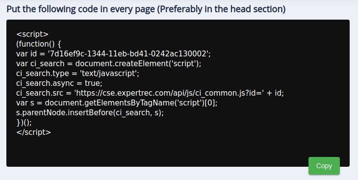 JS code to add search to website