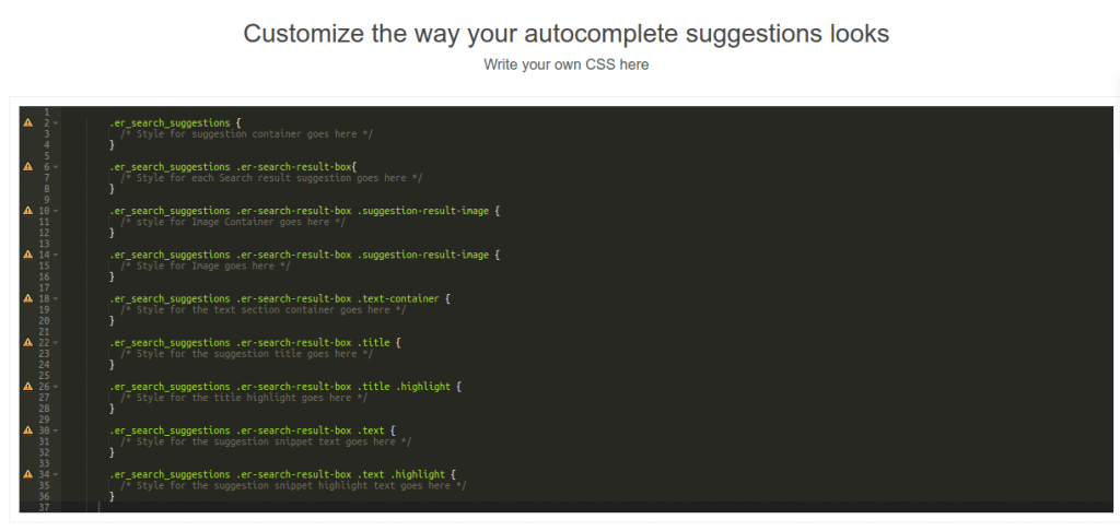 autocomplete editor custom search