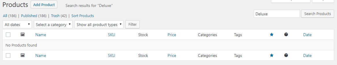 Woocommerce product search in admin is not working.