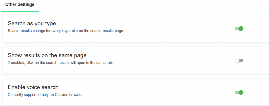 voice search advanced search settings