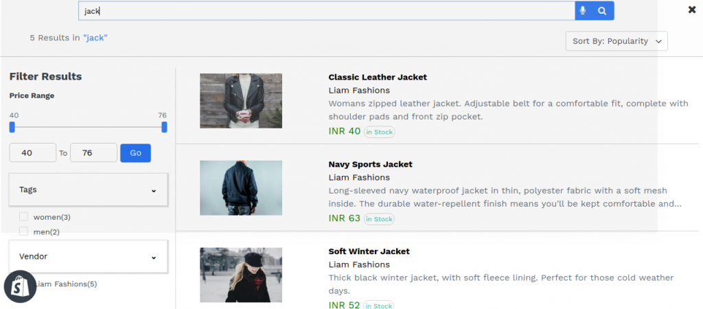 shopify search results page