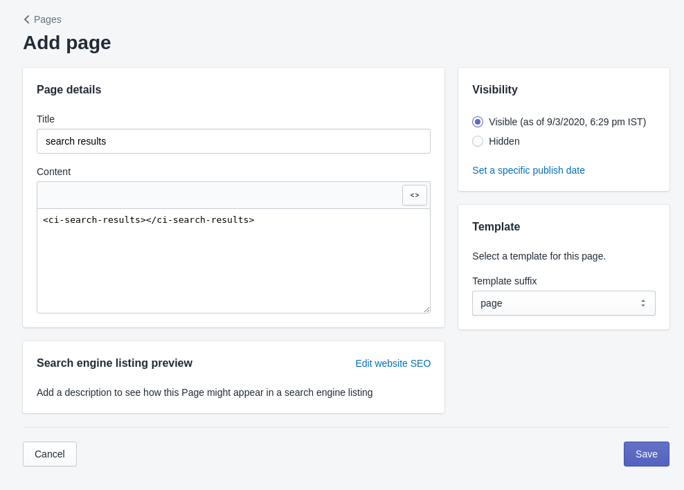 shopify custom search results page