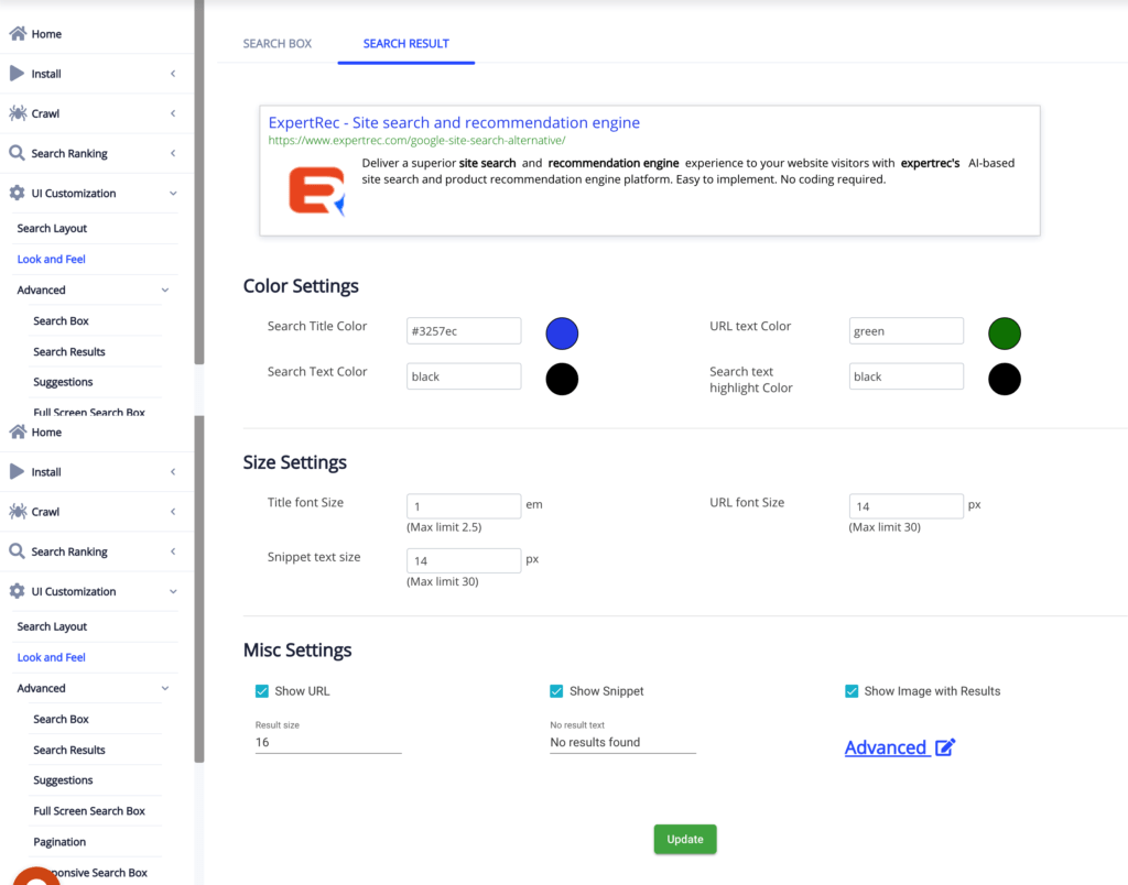 Expertrec Search Result Customizations