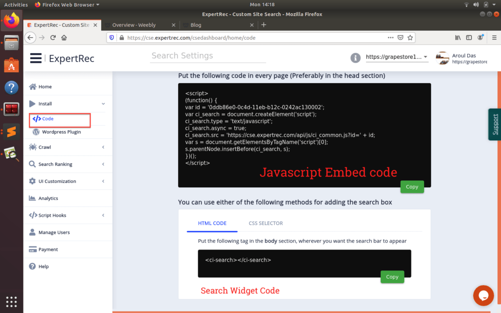Expertrec embed code