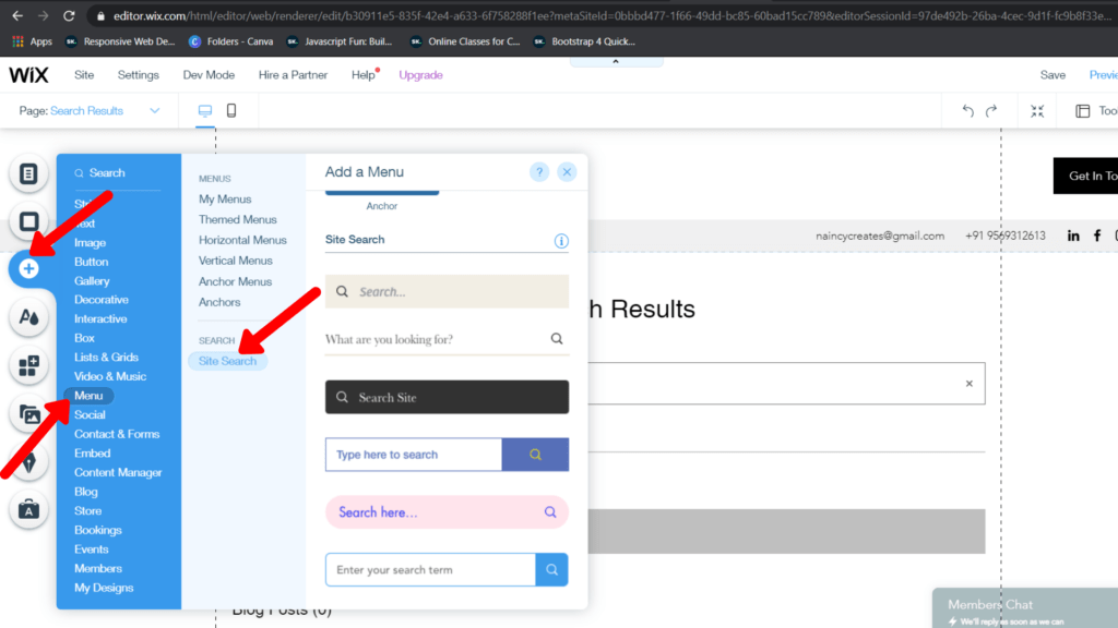 Add wix default search bar through Wix Editor