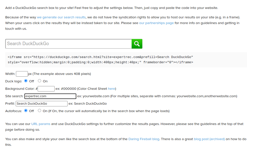 internal website search script