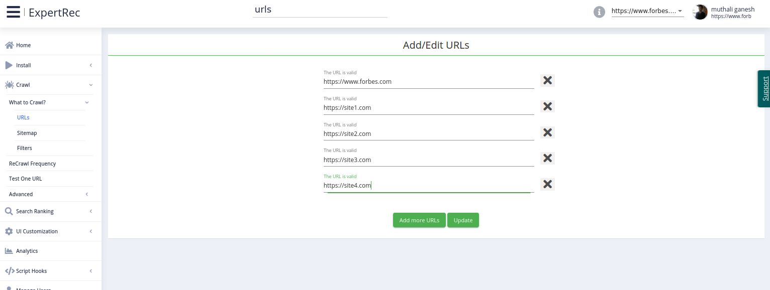 add multiple urls