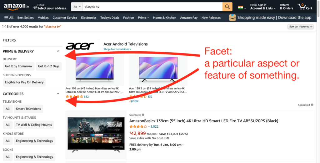 Amazon.in Faceted Search Example