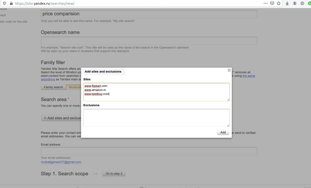 search multiple sites- yandex