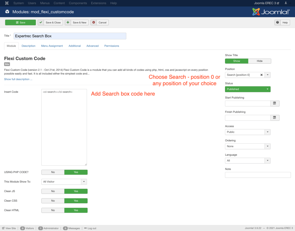 Add Expertrec Search box placeholder to joomla