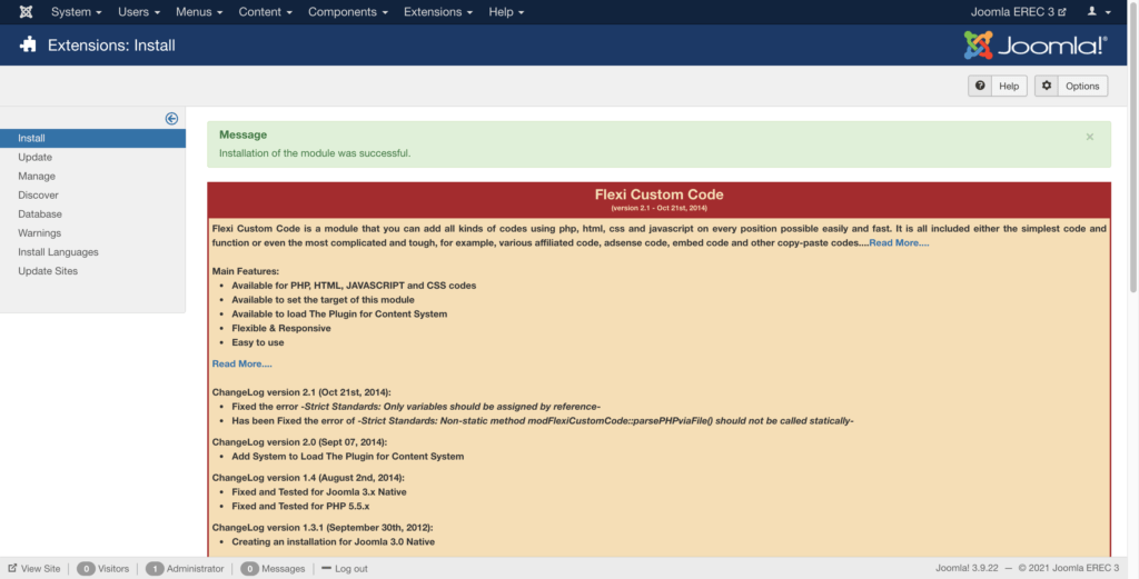 Install Flexi code plugin successfully done