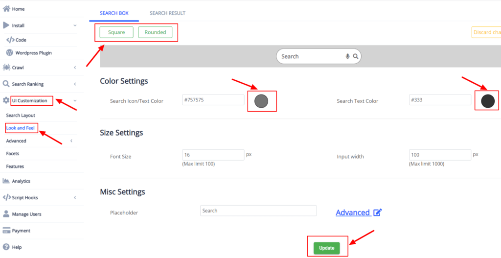Customize the Expertrec Wix Site Search