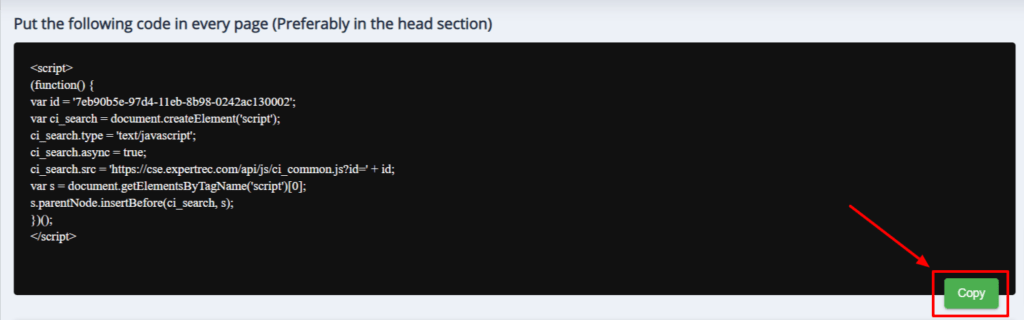 Copy the Expertrec Wix Search Bar Code