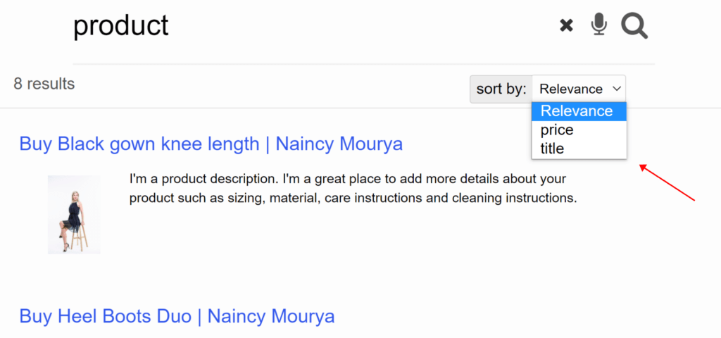 Get 'Sort By' option on in wix filter search