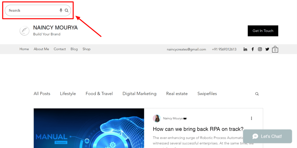 Expertrec cutom wix site search showing results