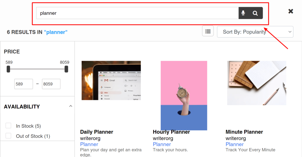 Shopify Store having Expertrec search bar