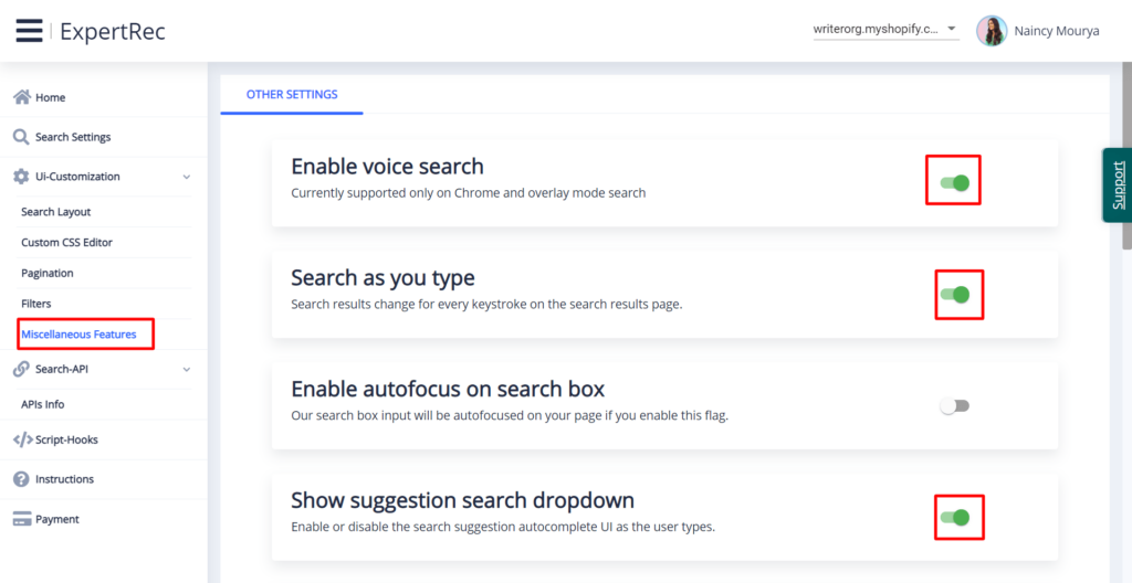 Expertrec UI Customization Features