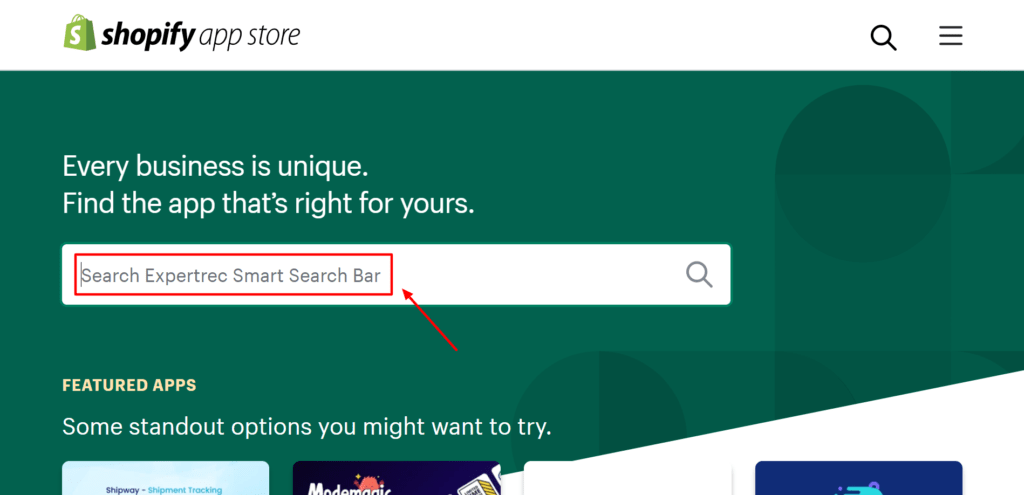 Go to Shopify app store for Expertrec Shopify search app