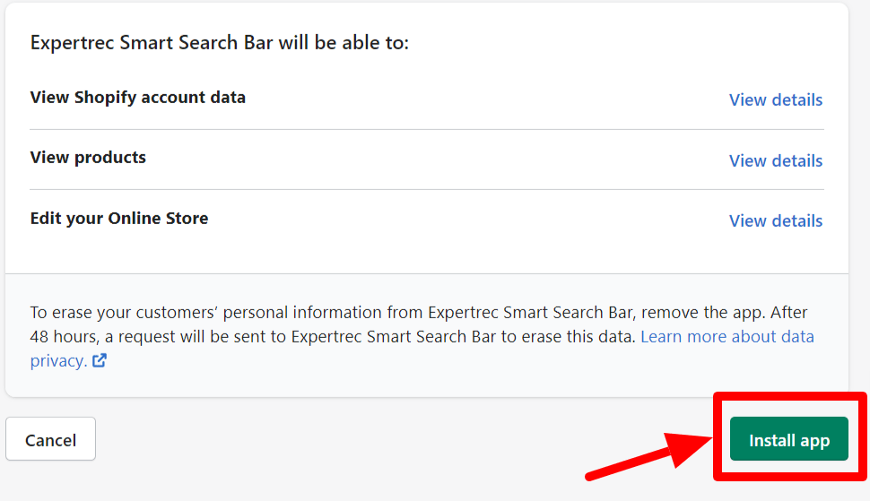 Install Expertrec shopify search app