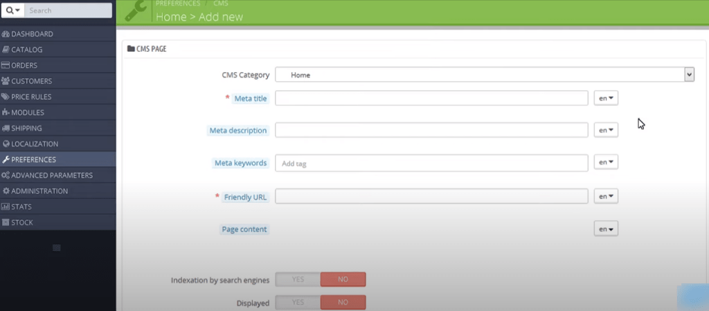 Enter your prestashop page details
