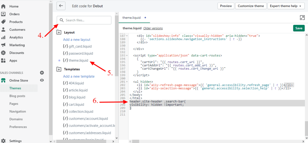 hide shopify search bar