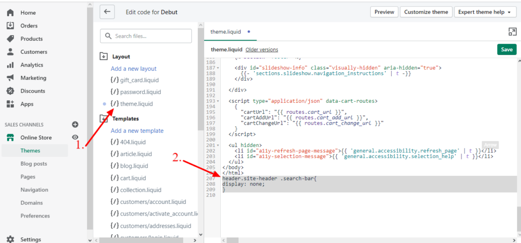 Image shows where to paste the code