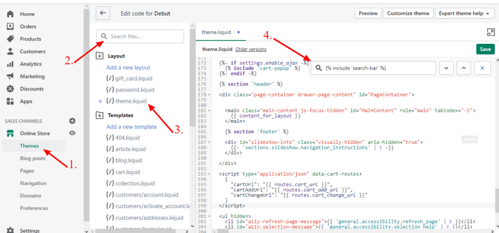 hide shopify search bar