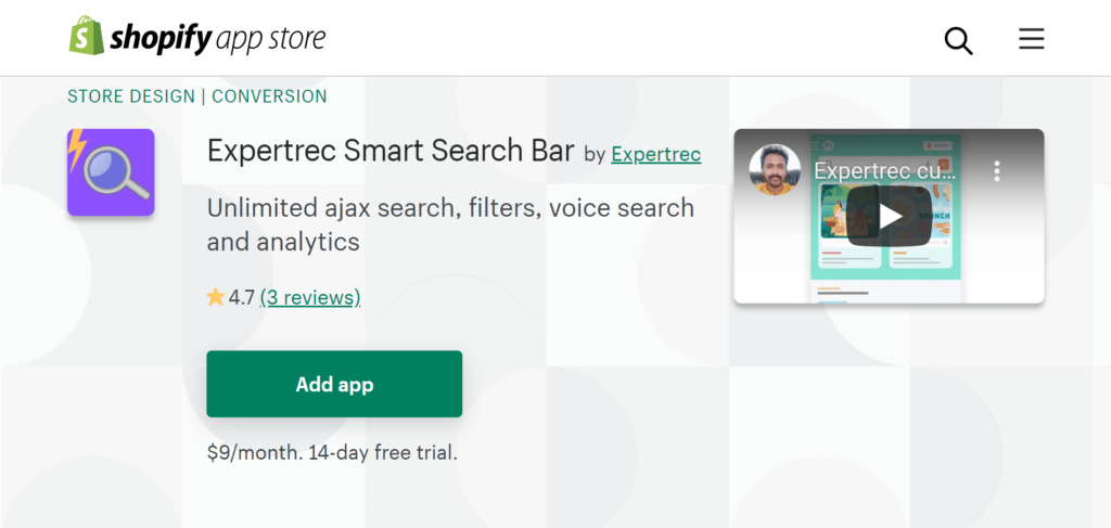 Get Shopify AJAX search using Expertrec smart search bar