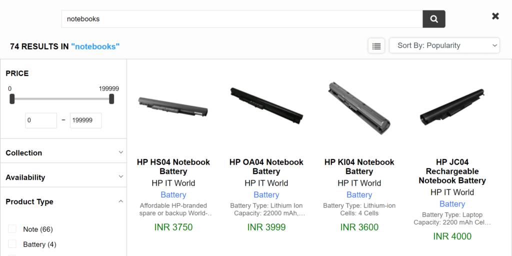 Shopify search page using Expertrec smart search bar