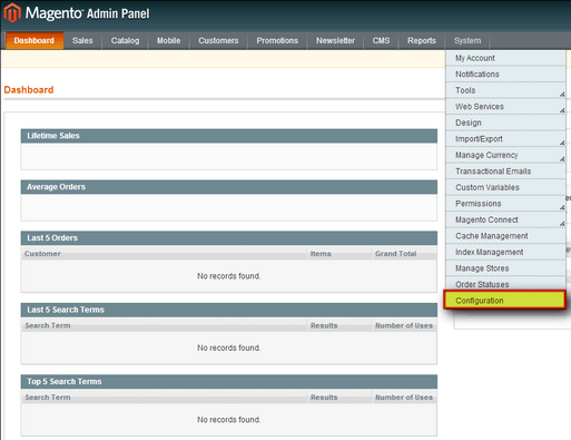 Magento system configuration