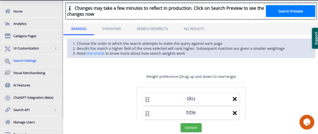 wordpress search settings