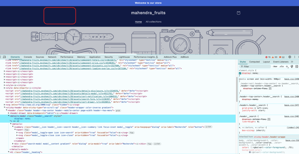 Confirm search icon is not displayed