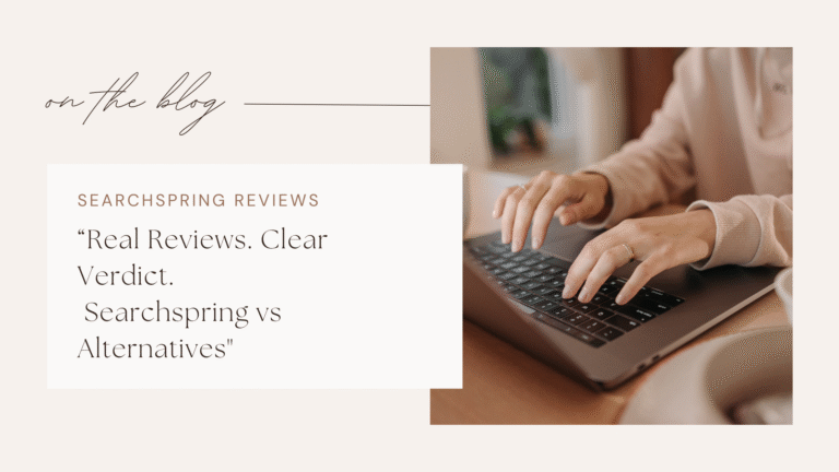 Searchspring reviews summary featured image showing user sentiment highlights such as strong features, high complexity, and comparison with alternatives like ExpertRec.