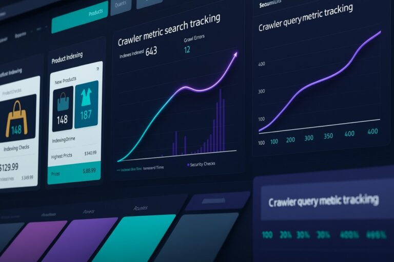 Infographic of a real-time eCommerce crawler indexing product listings with AI-driven insights.