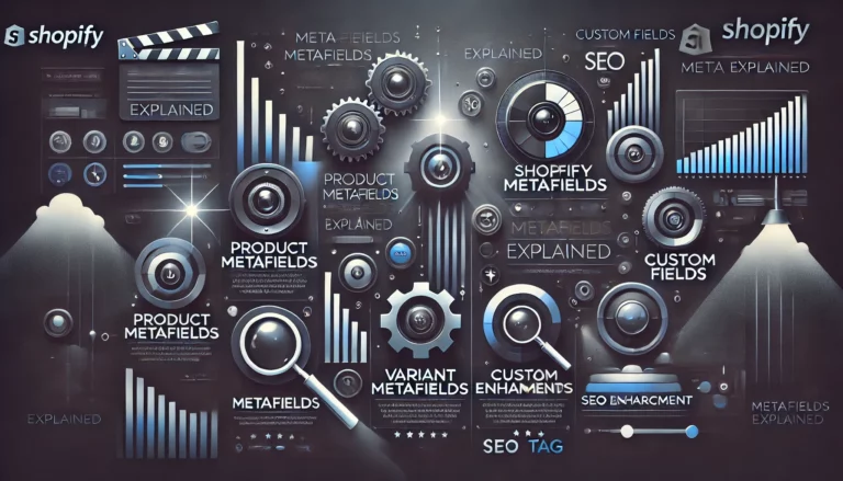 Infographic explaining Shopify metafields, their types, benefits, and integration with search solutions like Expertrec.