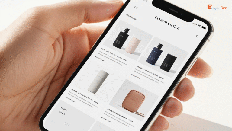 Mobile shopper browsing a fast, minimalist eCommerce site with clear filters and product listings.