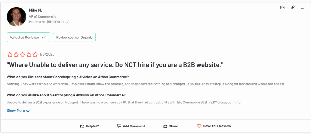User reviews of searchspring on G2